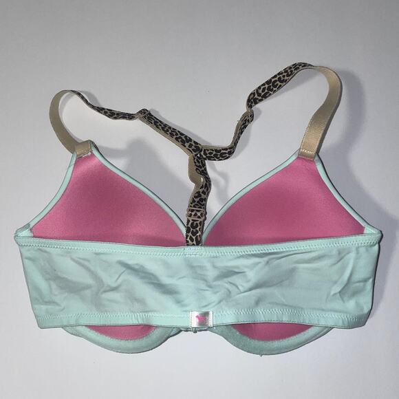 Victoria's Secret PINK Bra Womens 32C Green Mint Front Close Push Up Racerback - Picture 5 of 11